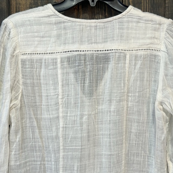 Free People Greta Gauze Top M Ivory Button Front Bell Sleeves Lightweight Sheer - Picture 8 of 15